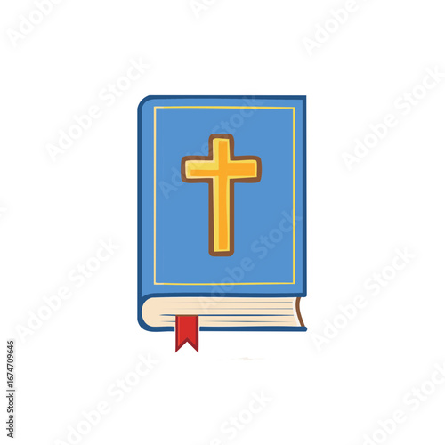 Blue Religious Book with Golden Cross Emblem and Red Bookmark