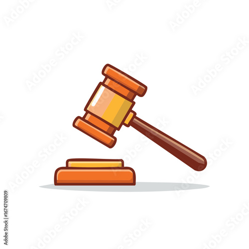 Cartoon illustration of a wooden gavel with sound block for legal decisions.