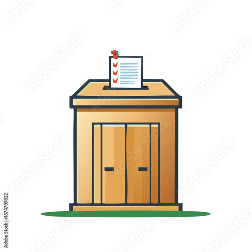 Ballot Box Illustration with Paper Ballot, Symbol of Voting and Elections