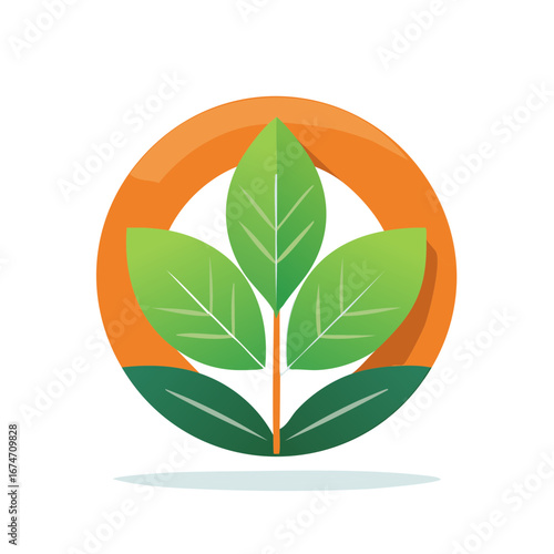 Stylized green plant leaves in an orange ring, depicting natural growth and sustainability