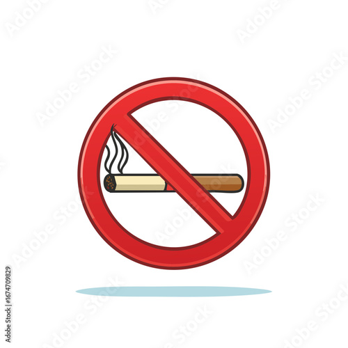 A bold cartoon icon of a no smoking sign showing a prohibited lit cigarette for public health awareness