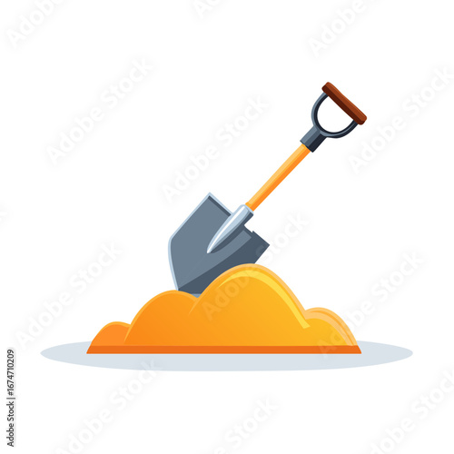 Shovel Digging into Sand Pile Illustration for Construction and Gardening Work