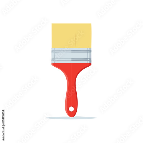 Illustration of a single red and yellow paintbrush, isolated on a white background, flat design.
