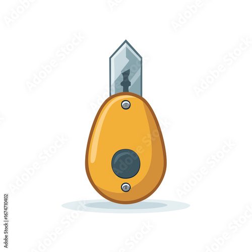 Stylized cartoon car key with a yellow fob and silver metal blade