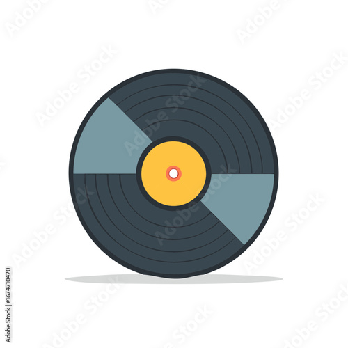 Stylized Vinyl Record with Center Label and Groove Details
