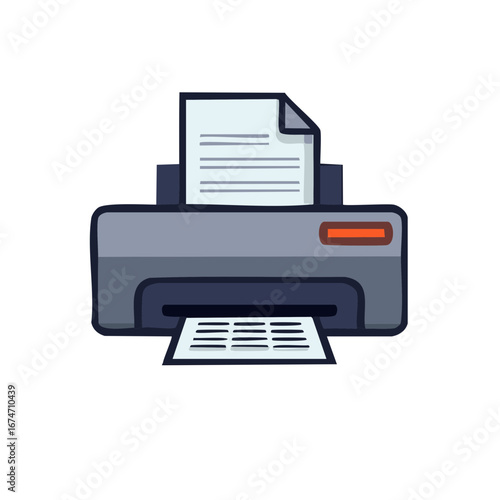 Flat Design Printer Icon Printing Document. Office Equipment and Technology Concept Illustration.
