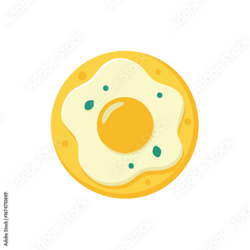 Appetizing Sunny Side Up Egg on Yellow Round Flatbread Garnished with Green and Blue Spices