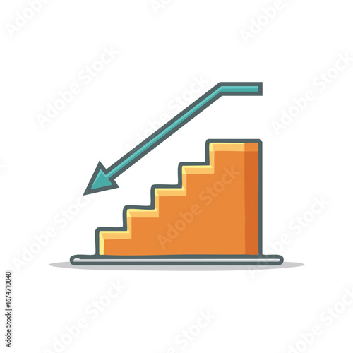 Declining steps with downward arrow symbolizing business market decrease economic downturn