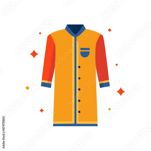 Vibrant traditional tunic with long sleeves and colorful design in flat style illustration