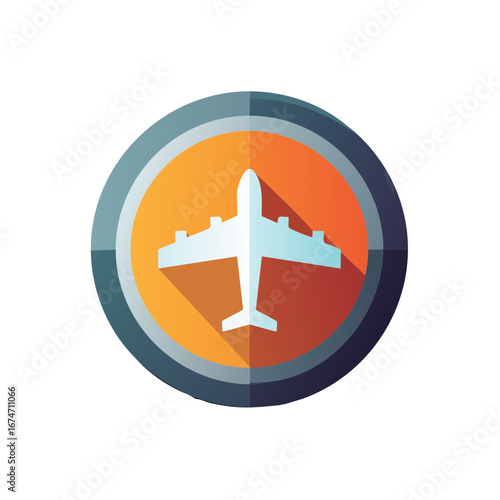 Airplane icon illustration with shadow inside round frame travel concept