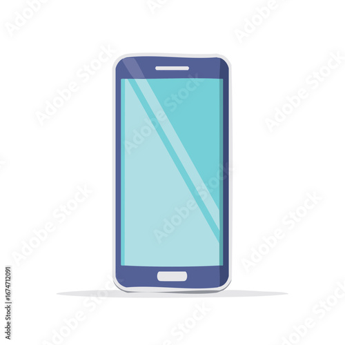 Modern mobile phone with bright blue screen and dark blue frame isolated on white
