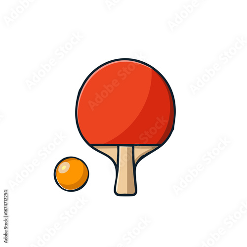 Red ping pong paddle and orange ball illustration for table tennis sport games
