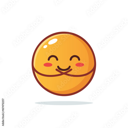 Cheerful cartoon yellow face with happy eyes and a funny mustache smile