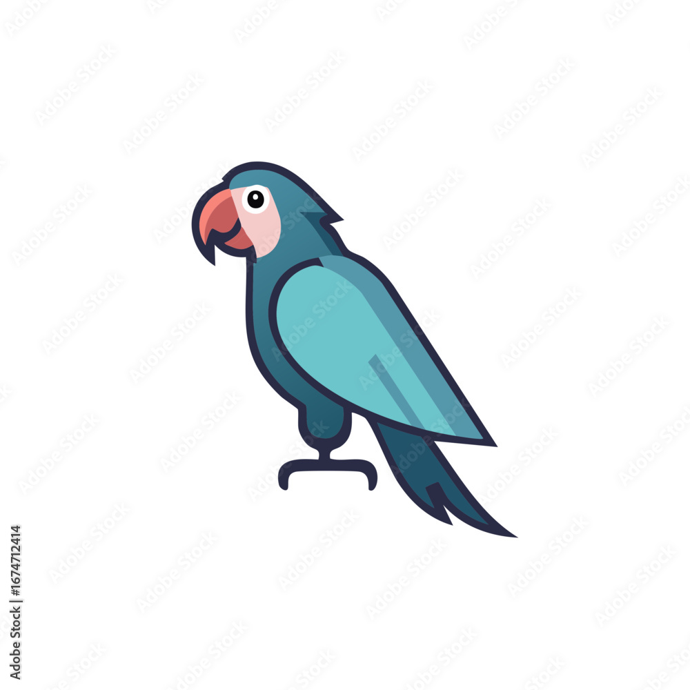 Fototapeta premium Minimalist blue parrot cartoon character in a modern flat design style vector illustration