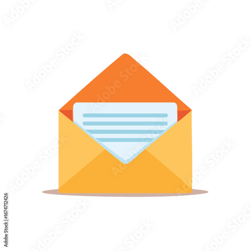 Yellow Envelope Reveals a Letter Inside, A Flat Graphic for Correspondence, Communication or Newsletter Designs