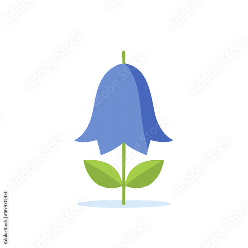 Simple blue bellflower illustration in a minimalist flat design style