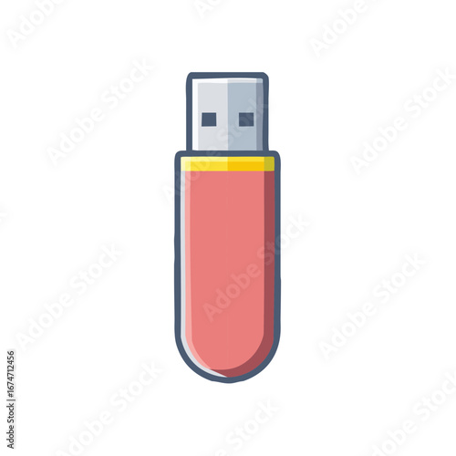 Red USB flash drive with yellow accent and blue outline