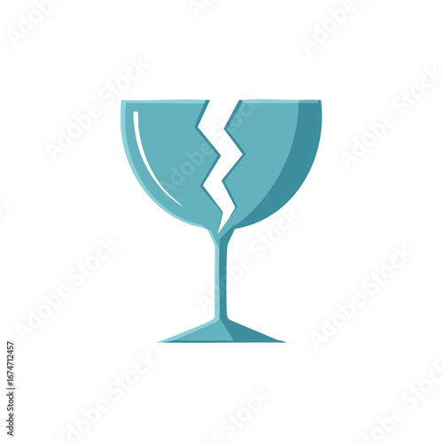 Simple flat icon of a cracked wine glass symbolizing fragility and careful handling