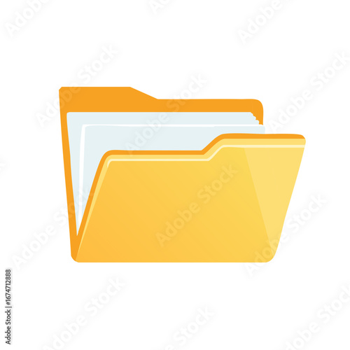 Open yellow folder with documents inside concept of file management and organization