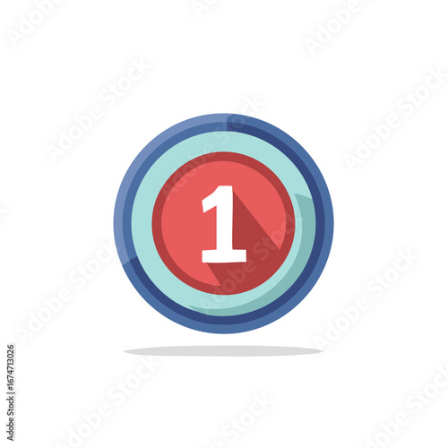 Free Download Vibrant Red Number One Symbol in Blue Ring Circular Icon with Modern Flat Design Style and Long Shadow Effect - GFXLoad