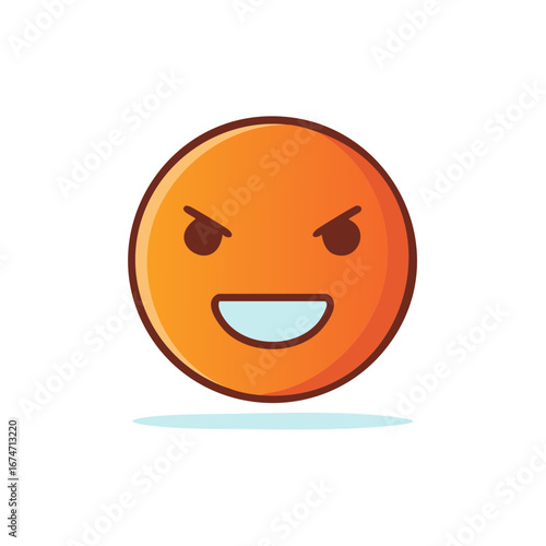 Mischievous orange emoji with a cunning smile and playful angry eyes