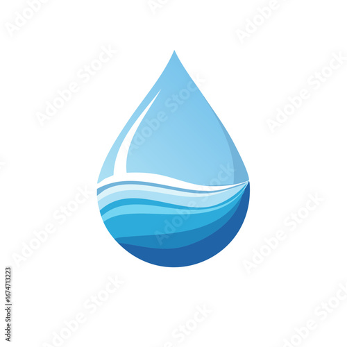 Clean fresh water drop with blue waves inside and reflecting light a clear symbol of purity and hydration