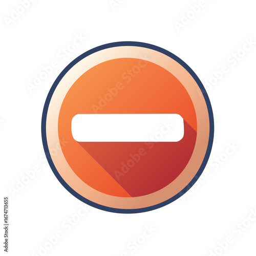 Warning Sign of Prohibition: Round Sign with Minus Symbol and Long Shadow