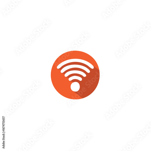 Wireless connection or wifi hotspot signal icon in an orange circle with rounded shapes and shadow flat style