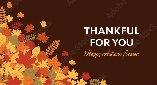 Autumn's Grateful Embrace: Thankful message amidst vibrant fall foliage illustration