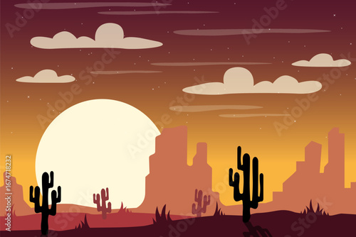 A desert view with moonlight