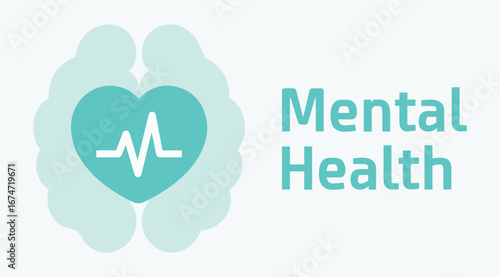 Mental health, brain, heart, medicine, human, mind, heart, day, world, positive. Feelings, emotion, psychology, care, stress, therapy, healthy, treatment. Set, icon, vector