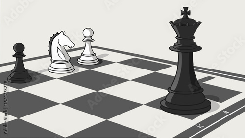 Chessboard with Black and White Pieces. Strategic Planning, Competitive Advantage, and Decision Making for Business Success and Leadership.