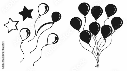 Hand Drawn Black Balloons and Stars for Festive Party Invitations Event Promotions and Celebrations