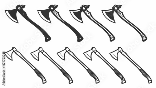 Ten Sharp Axes and Hatchets Collection Essential Tools for Woodworking Forestry Outdoor Adventures DIY and Business Strategy Stylized Graphic Illustration