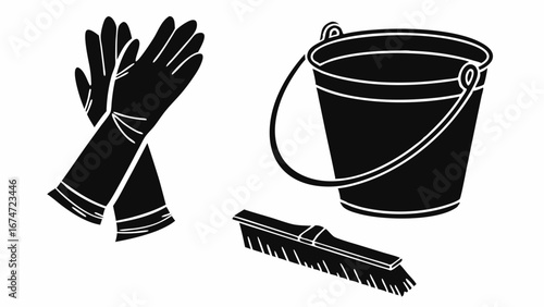 Professional Cleaning Supplies Kit: Rubber Gloves, Bucket, and Scrub Brush for Home Maintenance, Janitorial Services, and Spring Cleaning Tasks