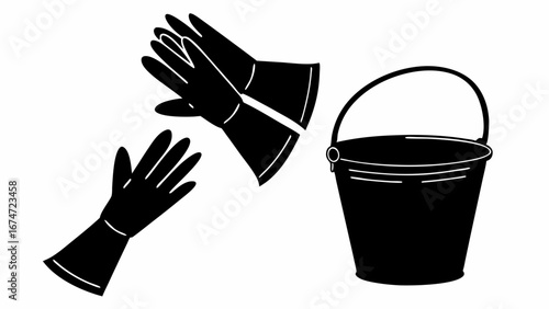 Essential Cleaning Supplies Rubber Gloves and Bucket for Home Maintenance Professional Sanitation and Hygiene Tasks Ready to Work