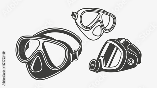 Diving Mask Snorkel Goggles Gas Respirator Vector Illustration for Underwater Adventure Safety Industrial Protection