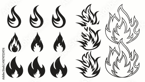 Dynamic Fire Flame Icons Vector Set for Energy Power Branding Logos Web Design App UI UX Graphic Design Elements and Hot Passionate Marketing Materials