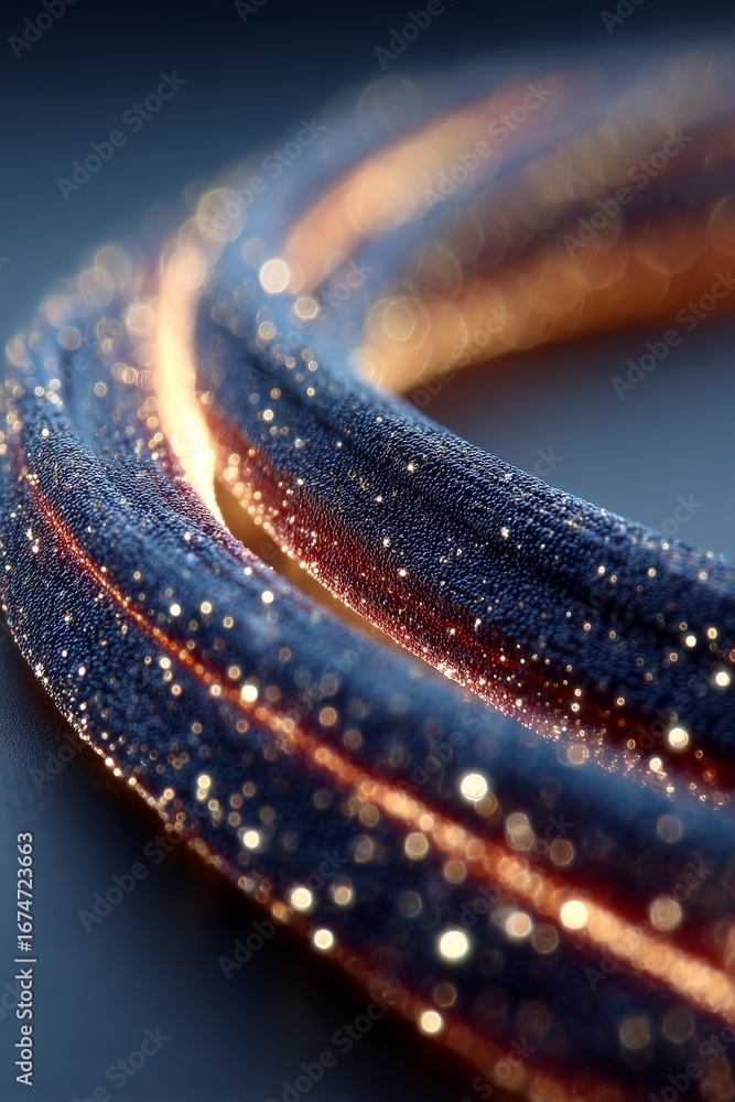 Obraz premium Close-up of a shimmering, textured fabric with glowing threads, creating a vibrant effect.