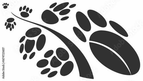 Dynamic Bear Paw Prints Trail Growing Larger Black Silhouette Vector Graphic for Business Growth Progress Strategy Journey Success Impact Nature