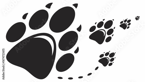 Black Animal Paw Prints Trail Leading Forward for Pet Care, Wildlife Adventure, Nature Exploration, Progress, and Discovery Journey Design