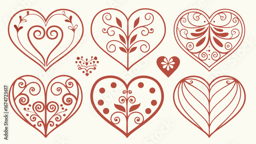 Elegant Ornate Heart Designs for Valentine's Day, Wedding Invitations, Romantic Greetings, Love-Themed Graphic Design, and Digital Marketing.
