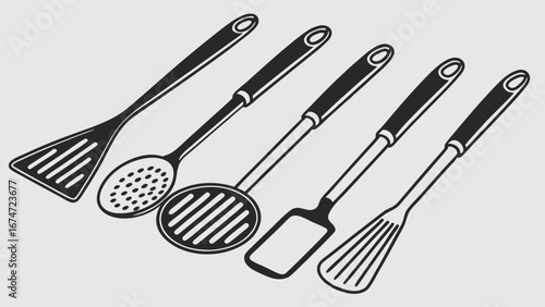 Essential Kitchen Cooking Tools Line Art Set for Food Blogs Recipe Websites Home Cooks Professional Chefs Restaurant Menus