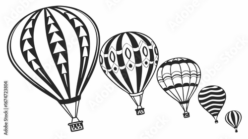 Hot Air Balloons of Varying Sizes Vector Illustration for Business Growth, Progress, and Scaling. Ideal for Infographics, Presentations, and Web Design.