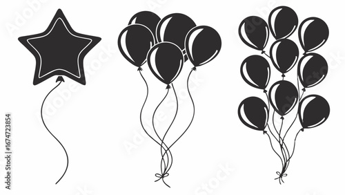 Black Star and Party Balloons Vector for Celebration Events Promotions and Grand Opening Design