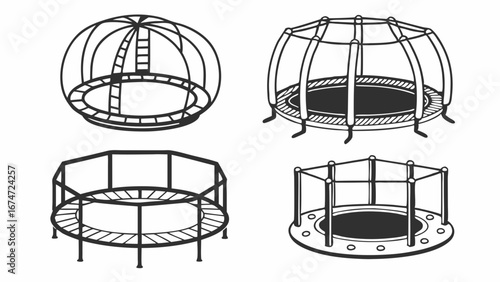 Trampoline Designs Vector Illustration for Kids Play Outdoor Recreation Family Fun Fitness Equipment and Backyard Safety