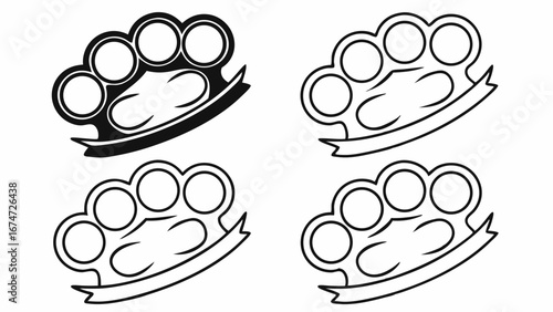 Brass Knuckles Weapon Icon Vector Illustration. Knuckle Duster Outline Symbol for Crime, Violence, Aggression, and Danger Concepts
