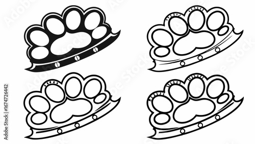 Paw print brass knuckles vector illustration. Animal paw shaped design for strength and power concept. Black and white graphic.