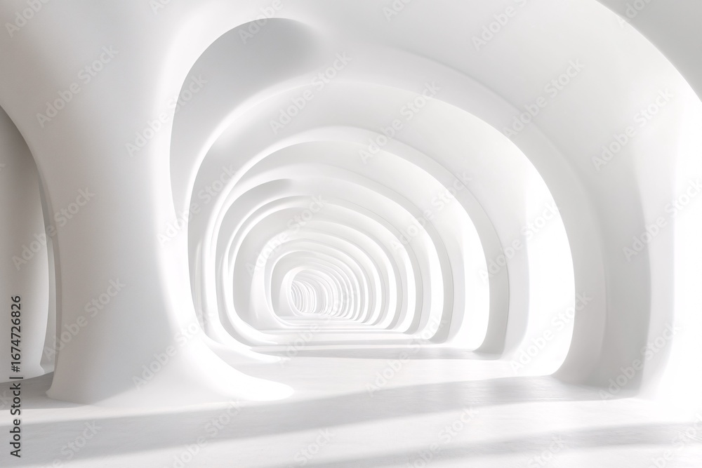 Obraz premium White tunnel or corridor with organic rounded shapes and soft lighting.