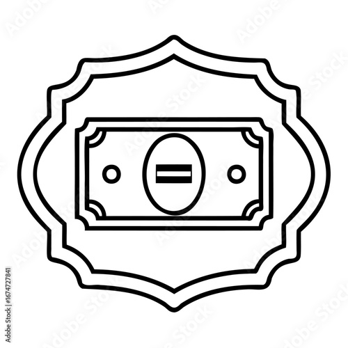 Simple line art icon of a banknote with an equals sign in the center, symbolizing financial equality or value